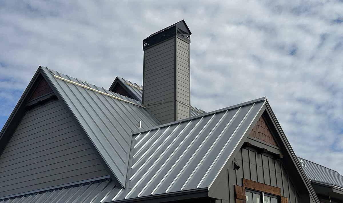 Standing seam metal roof with chimney detail